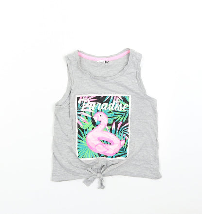 Pep & Co Girls Grey   Basic Tank Size 9-10 Years  - Flamingo Paradise
