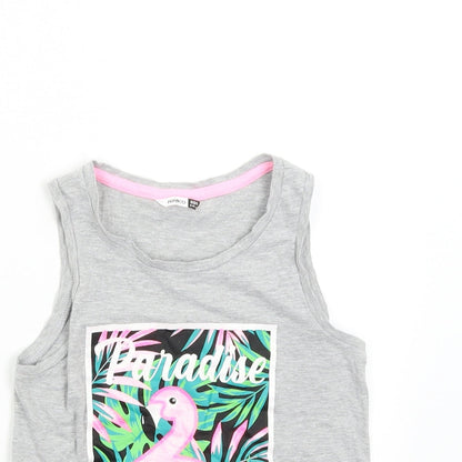 Pep & Co Girls Grey   Basic Tank Size 9-10 Years  - Flamingo Paradise