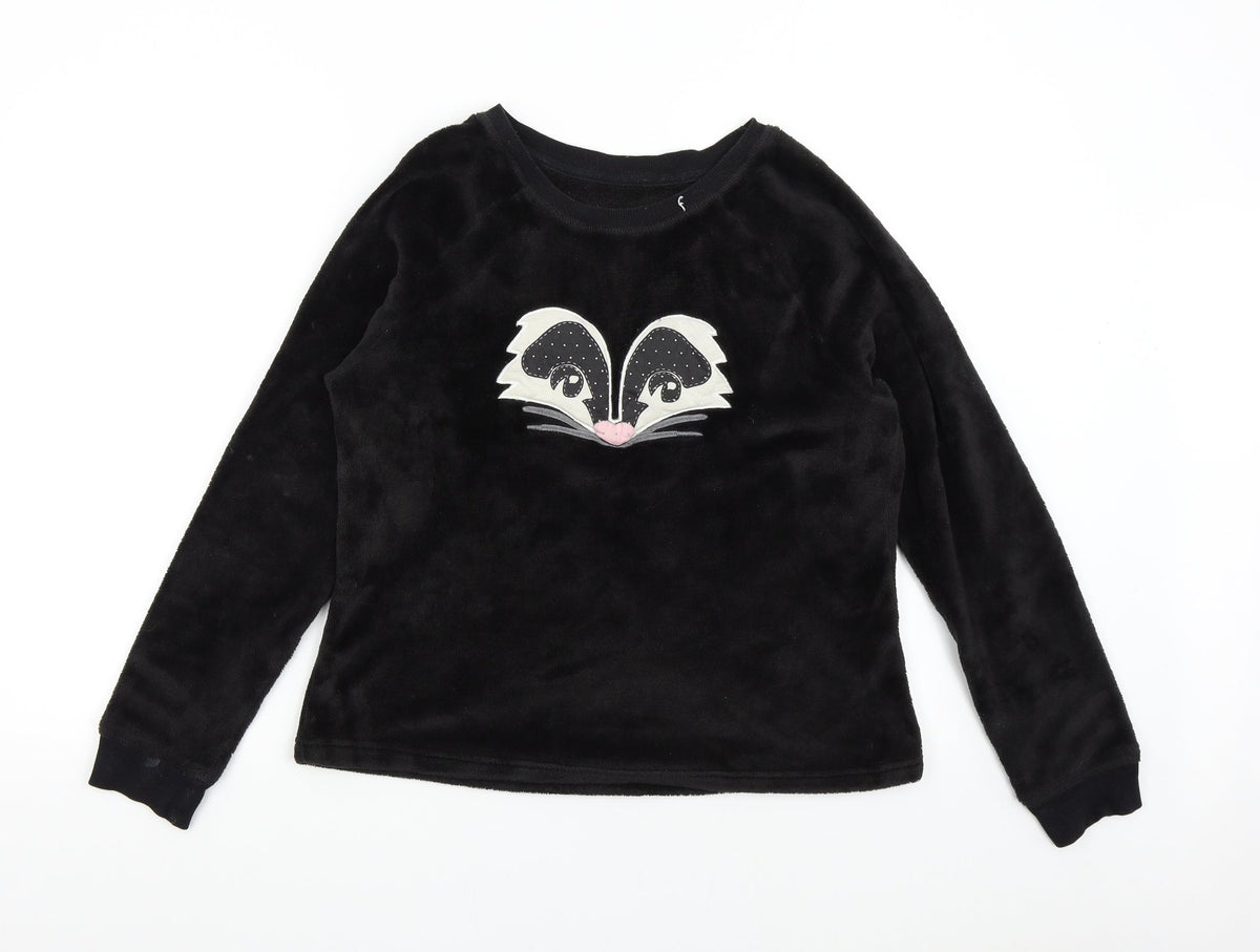 Additional front view of Marks & Spencer women’s black solid fleece top pyjama top, size UK 8, - skunk