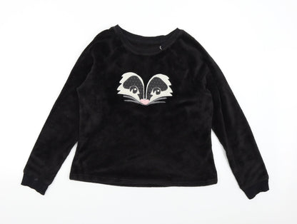 Additional front view of Marks & Spencer women’s black solid fleece top pyjama top, size UK 8, - skunk