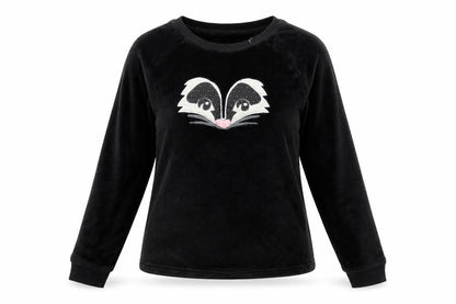 Front view of Marks & Spencer women’s black solid fleece top pyjama top, size UK 8, - skunk
