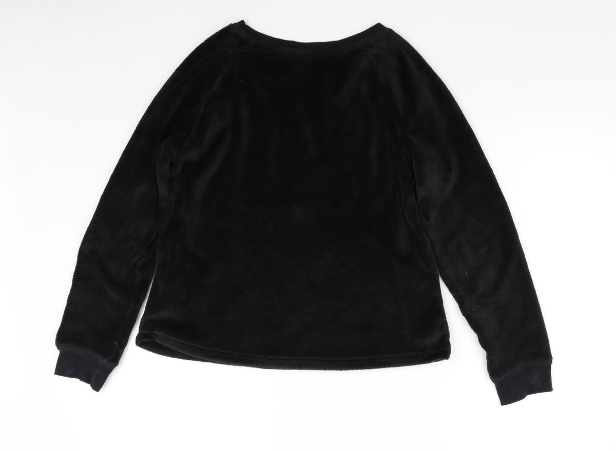 Back view of Marks & Spencer women’s black solid fleece top pyjama top, size UK 8, - skunk