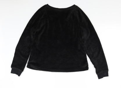 Back view of Marks & Spencer women’s black solid fleece top pyjama top, size UK 8, - skunk