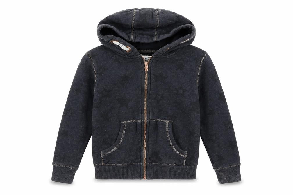 Front view of Marks & Spencer boys’ grey full zip hoodie, size 6-7, years - stars