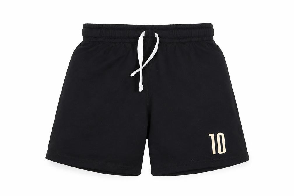 Front view of H&M boys’ black sweat shorts, size 6, years