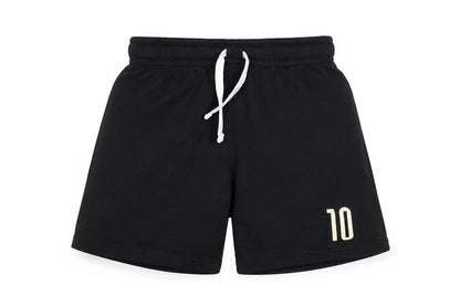 Front view of H&M boys’ black sweat shorts, size 6, years