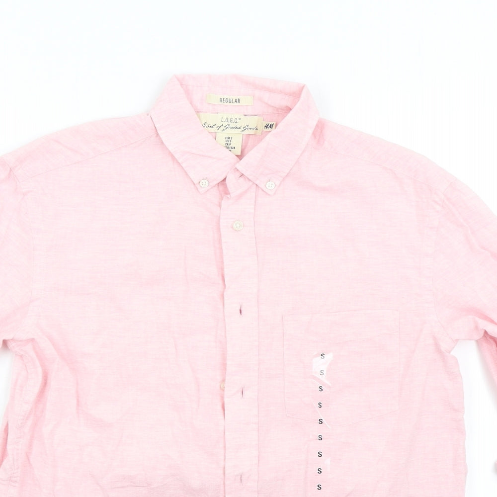 Mens UK Size S H&M Pink  Button-Up 3/4 Sleeve Casual Shirt