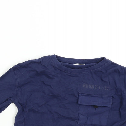 Close-up detail of M&Co girls’ blue basic t-shirt, size 4-5, years