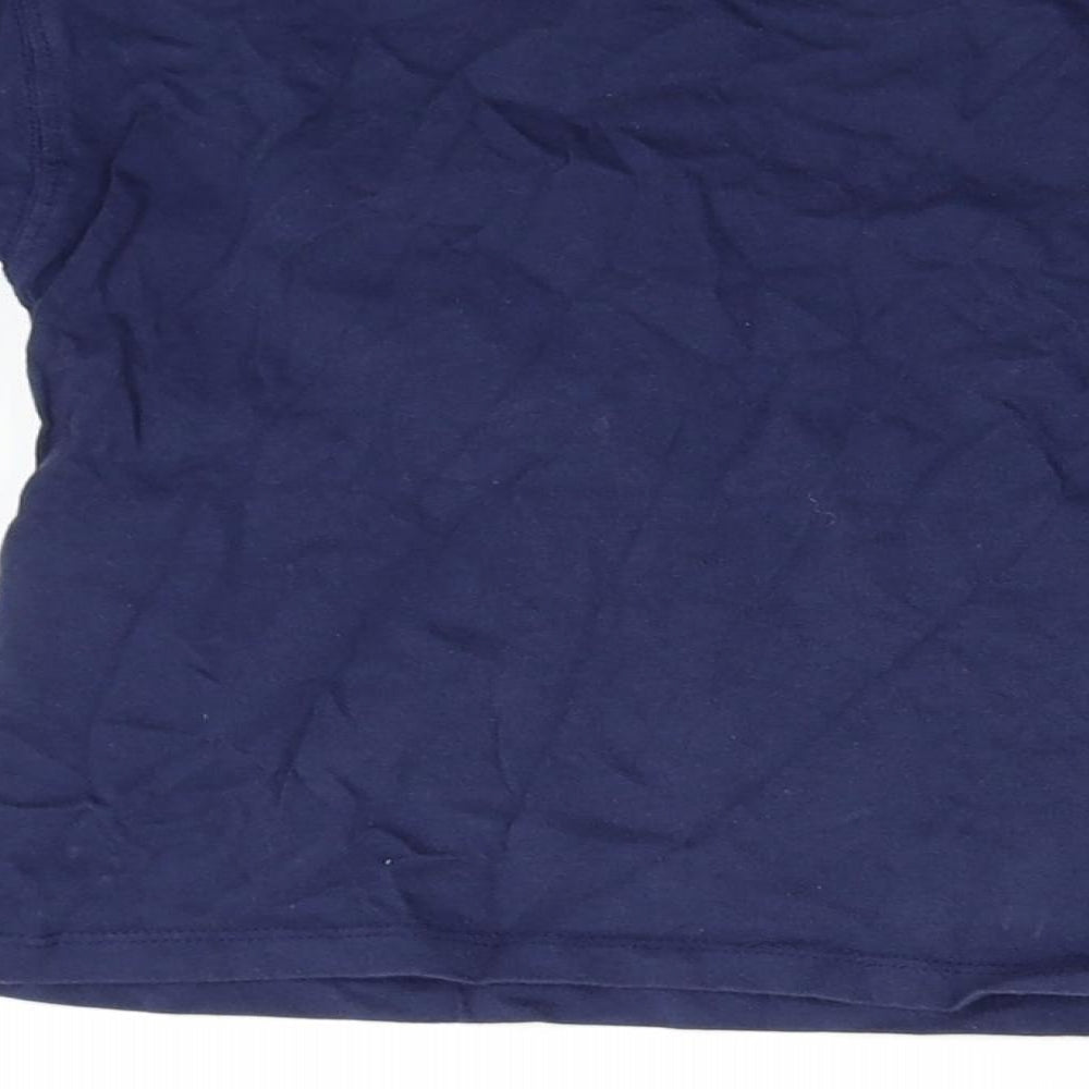 Brand and care label for M&Co girls’ blue basic t-shirt, size 4-5, years