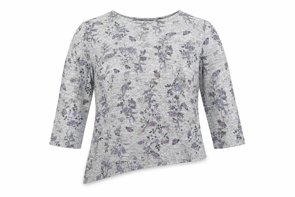 Front view of Debenhams women’s grey floral jumper, size UK 16