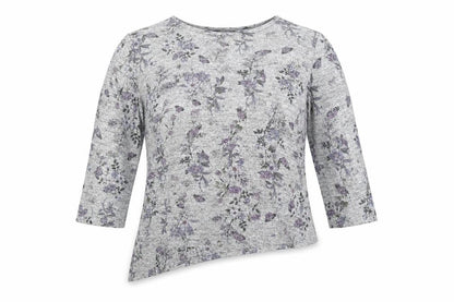 Front view of Debenhams women’s grey floral jumper, size UK 16
