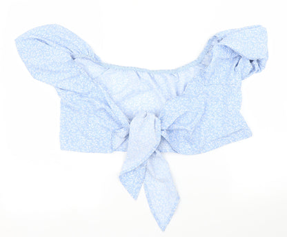 SheIn Womens Blue Floral  Cropped Blouse Size L