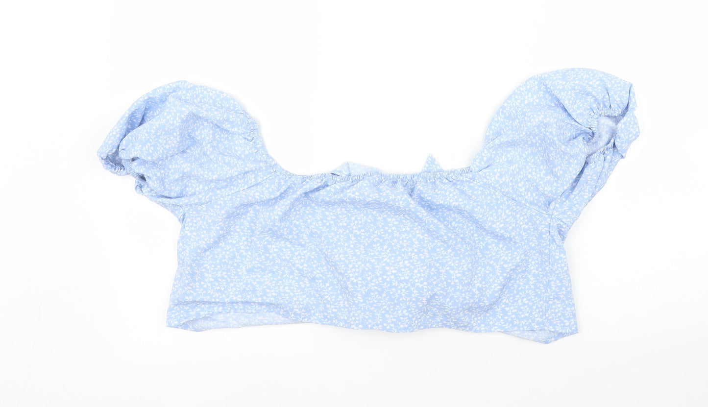 SheIn Womens Blue Floral  Cropped Blouse Size L