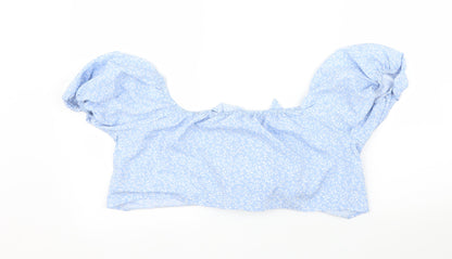 SheIn Womens Blue Floral  Cropped Blouse Size L