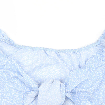 SheIn Womens Blue Floral  Cropped Blouse Size L