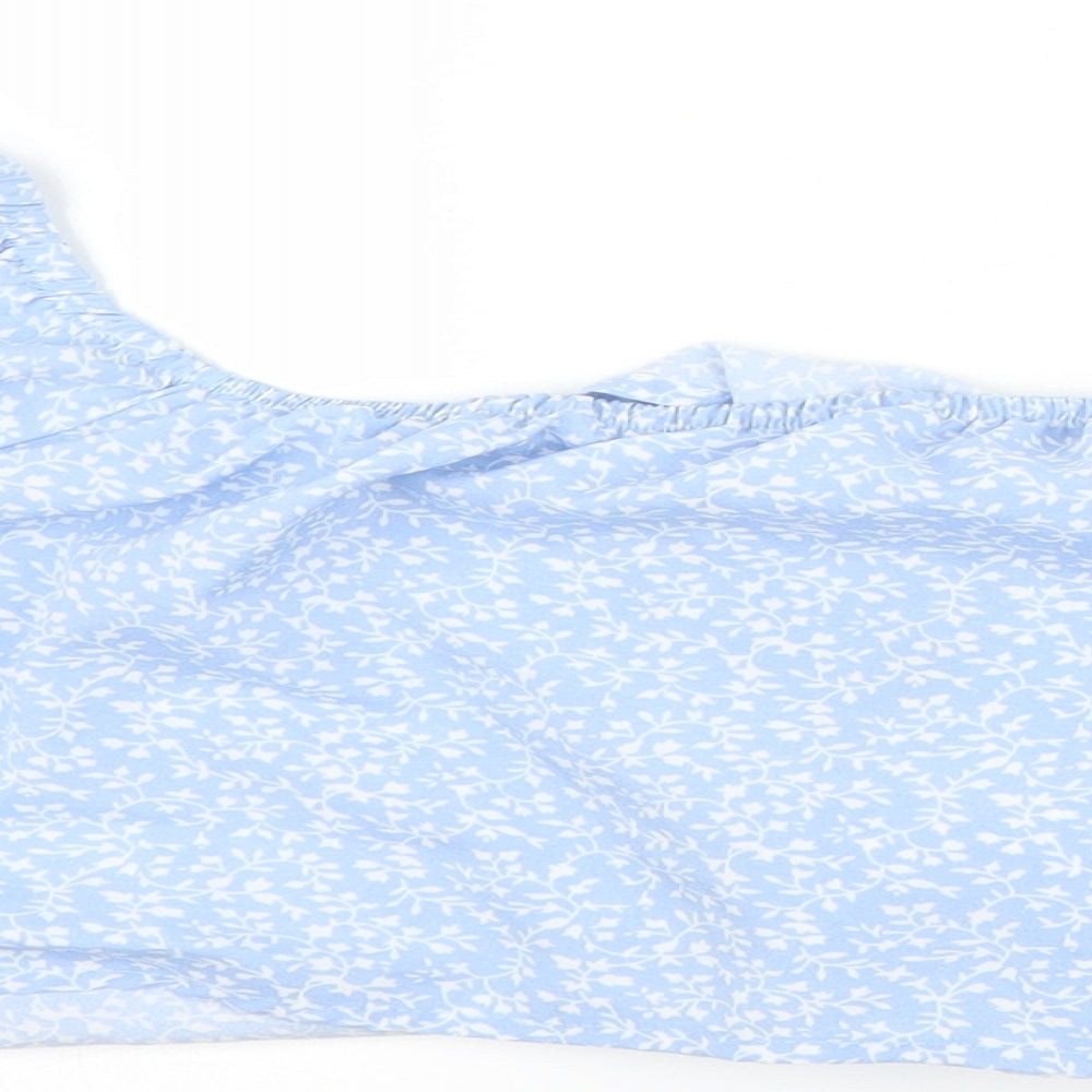 SheIn Womens Blue Floral  Cropped Blouse Size L