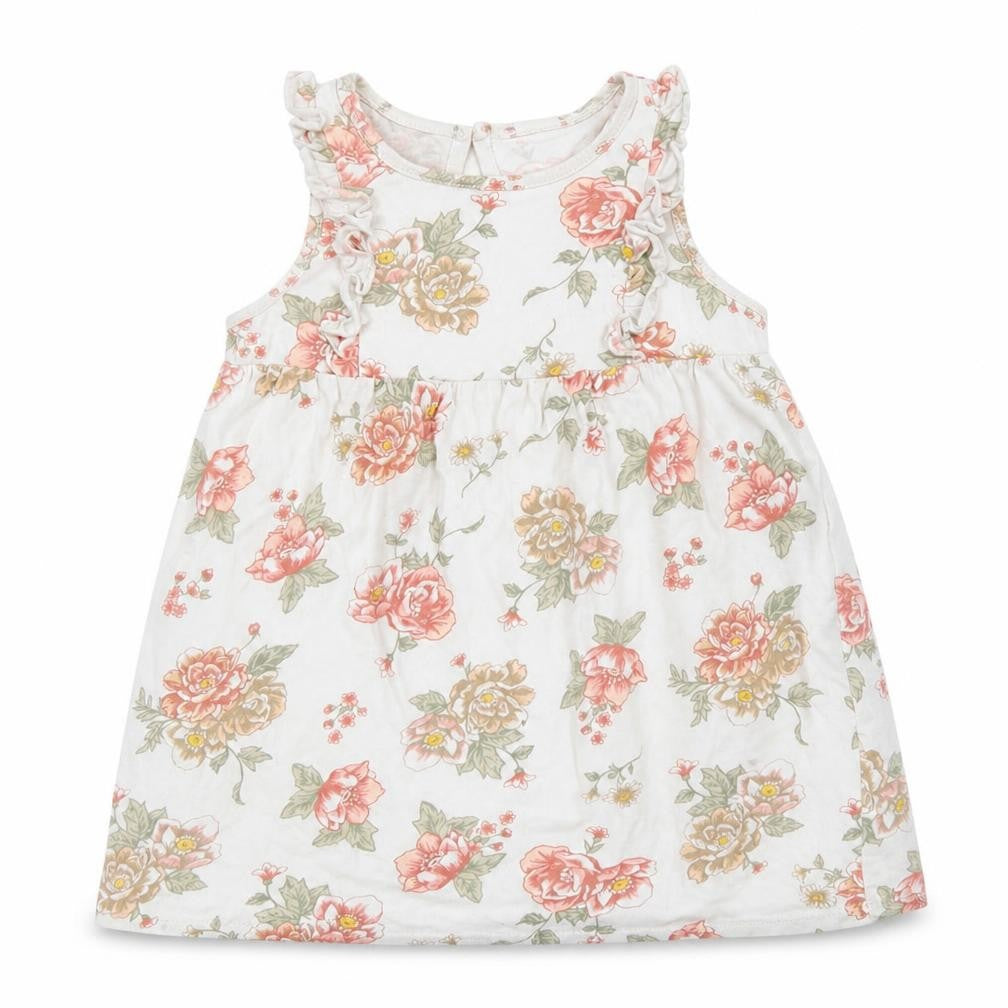 Front view of H&M girls’ grey floral a-line, size 18-24, months