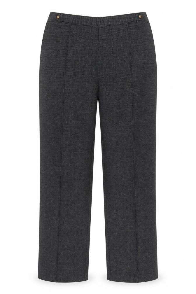 Front view of Preworn women’s grey trousers, size M, 28-inch leg