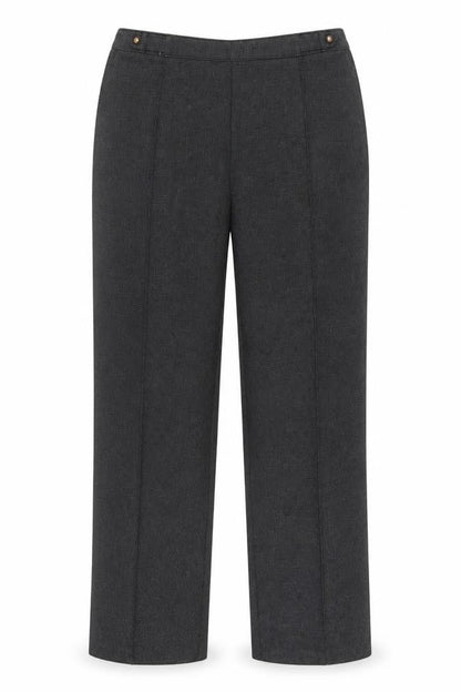 Front view of Preworn women’s grey trousers, size M, 28-inch leg
