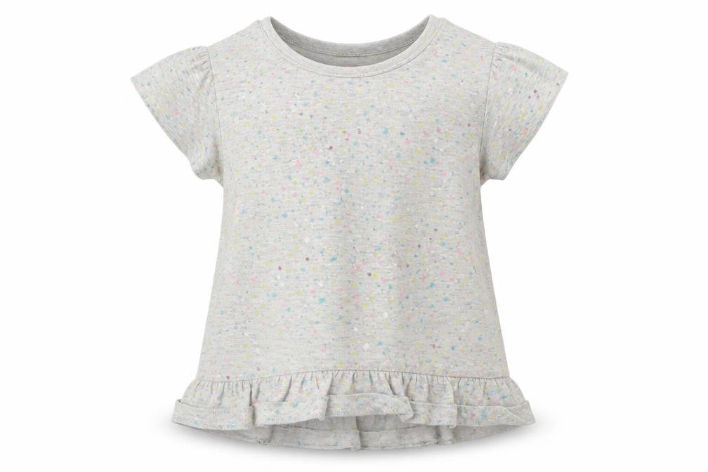 Front view of jeff & co girls’ grey polka dot basic t-shirt, size 2-3, years