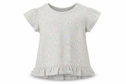 Front view of jeff & co girls’ grey polka dot basic t-shirt, size 2-3, years
