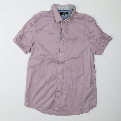 Front view of 1904 men’s purple polo, size L