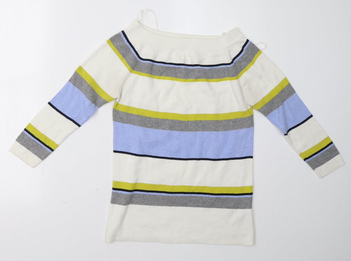 Additional front view of TU women’s white striped pullover sweatshirt, size UK 14
