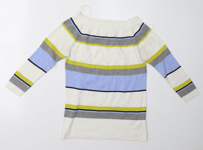 Additional front view of TU women’s white striped pullover sweatshirt, size UK 14
