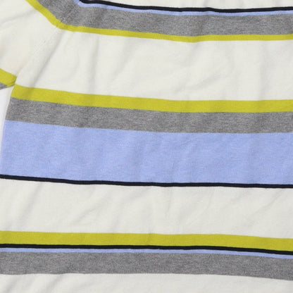 Brand and care label for TU women’s white striped pullover sweatshirt, size UK 14