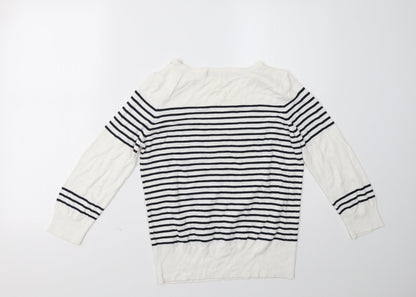 Back view of Debenhams women’s blue striped pullover sweatshirt, size UK 14