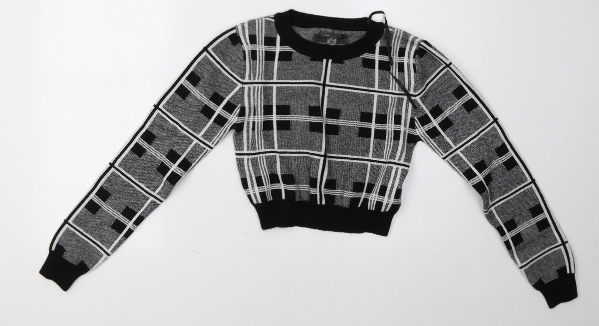 Additional front view of Primark women’s grey check pullover sweatshirt, size UK 8, - cropped