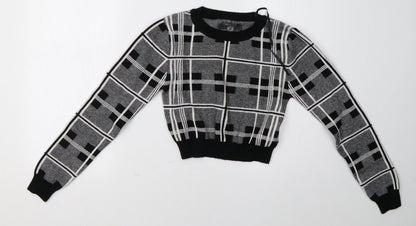 Additional front view of Primark women’s grey check pullover sweatshirt, size UK 8, - cropped