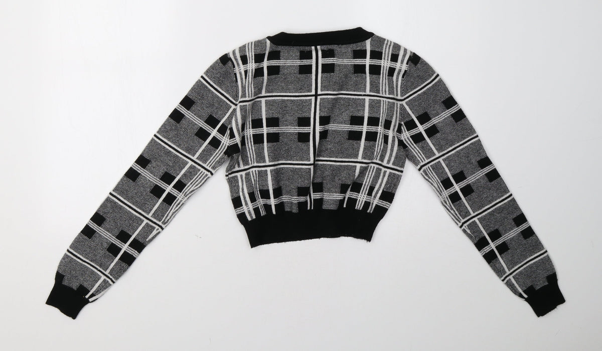 Back view of Primark women’s grey check pullover sweatshirt, size UK 8, - cropped