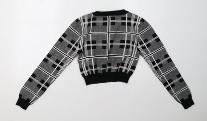 Back view of Primark women’s grey check pullover sweatshirt, size UK 8, - cropped