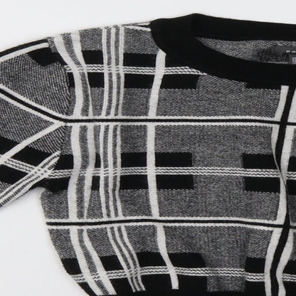 Close-up detail of Primark women’s grey check pullover sweatshirt, size UK 8, - cropped