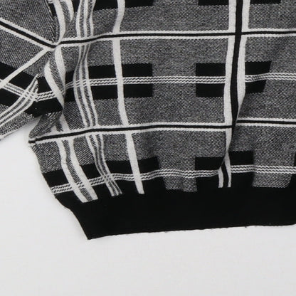 Brand and care label for Primark women’s grey check pullover sweatshirt, size UK 8, - cropped