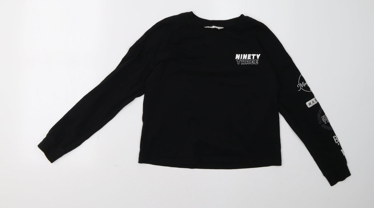Front view of H&M girls’ black pullover sweatshirt, size 12, years