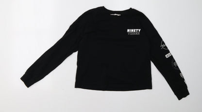 Front view of H&M girls’ black pullover sweatshirt, size 12, years