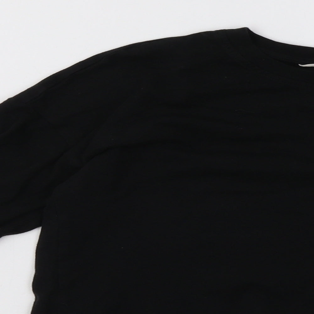 Close-up detail of H&M girls’ black pullover sweatshirt, size 12, years