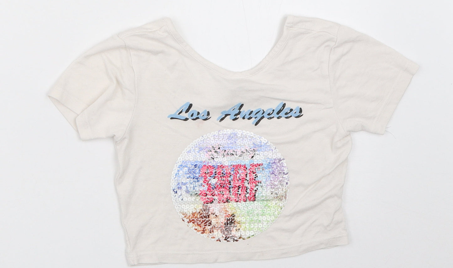 River Island Girls Ivory   Cropped T-Shirt Size 7-8 Years