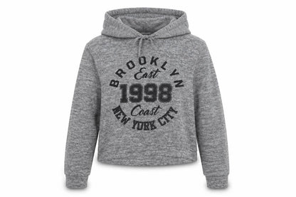 Front view of New Look girls’ grey pullover hoodie, size 10-11, years