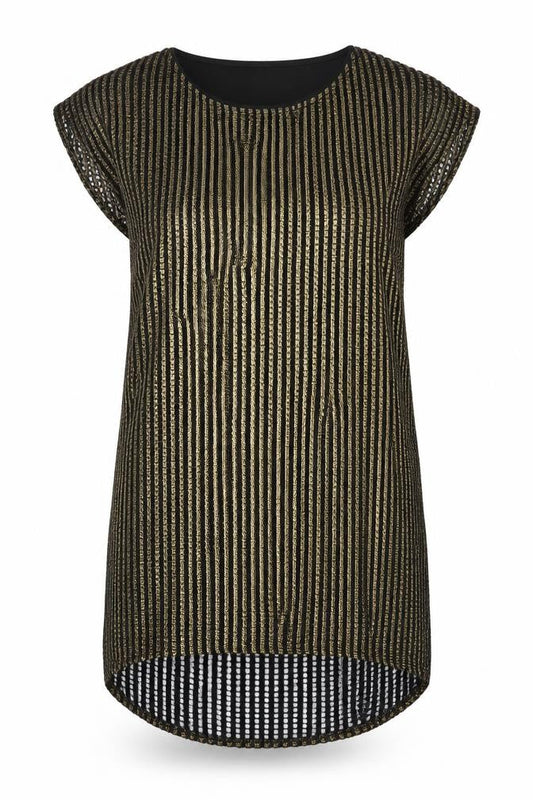 Front view of River Island women’s gold t-shirt dress, size UK 8
