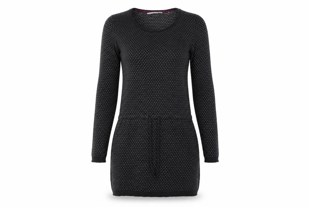 Front view of H&M women’s grey jumper dress, size M, - heart print