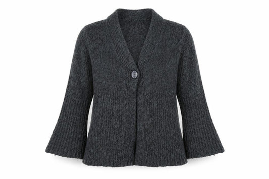 Front view of Bonmarché women’s grey cardigan jumper, size M