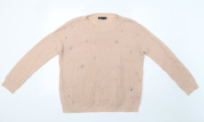 Primark Womens Beige   Pullover Jumper Size M  - Embellished