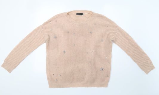 Primark Womens Beige   Pullover Jumper Size M  - Embellished