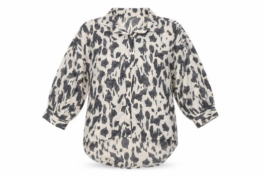 Front view of AX P women’s grey animal print basic button-up, size UK 10