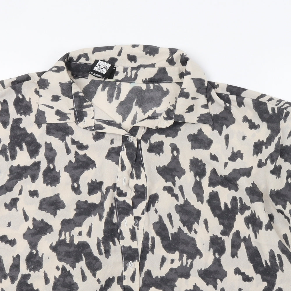AX P Womens Grey Animal Print  Basic Button-Up Size 10
