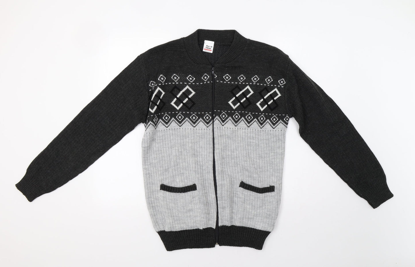 Preworn Mens Grey Geometric  Full Zip Jumper Size M