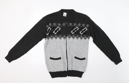 Preworn Mens Grey Geometric  Full Zip Jumper Size M